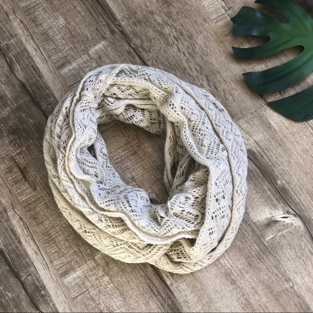 Light Oatmeal Crochet Weave Infinity Scarf
